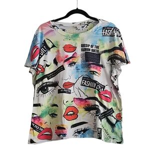 Teenbell Women Size L Medium Graphic Lips and Eyes Tee Shirt